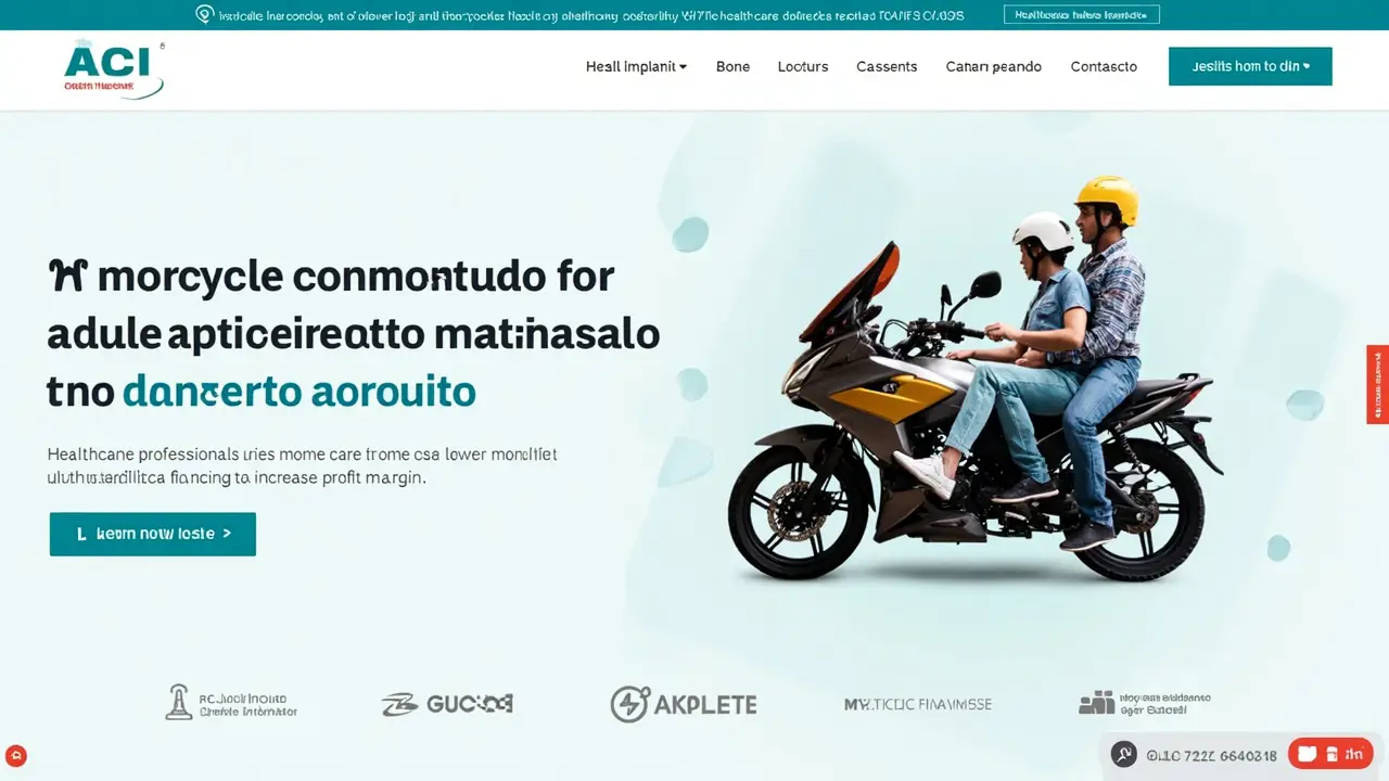 Profissional de saúde em uniforme ao lado de moto em bairro urbano, representando mobilidade para atendimento domiciliar